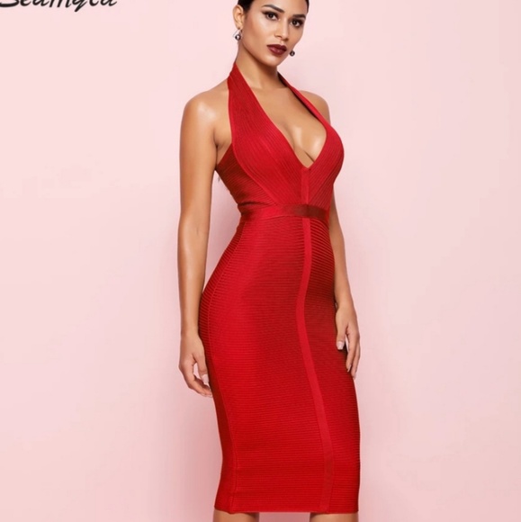 Sexy Red Bodycon Bandage Dress - Picture 2 of 5